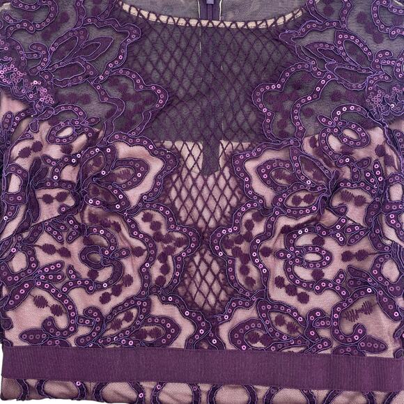 Tadashi Shoji Miranda Sequin Embroider Cocktail Dress Mulberry Size 4 - Picture 10 of 10